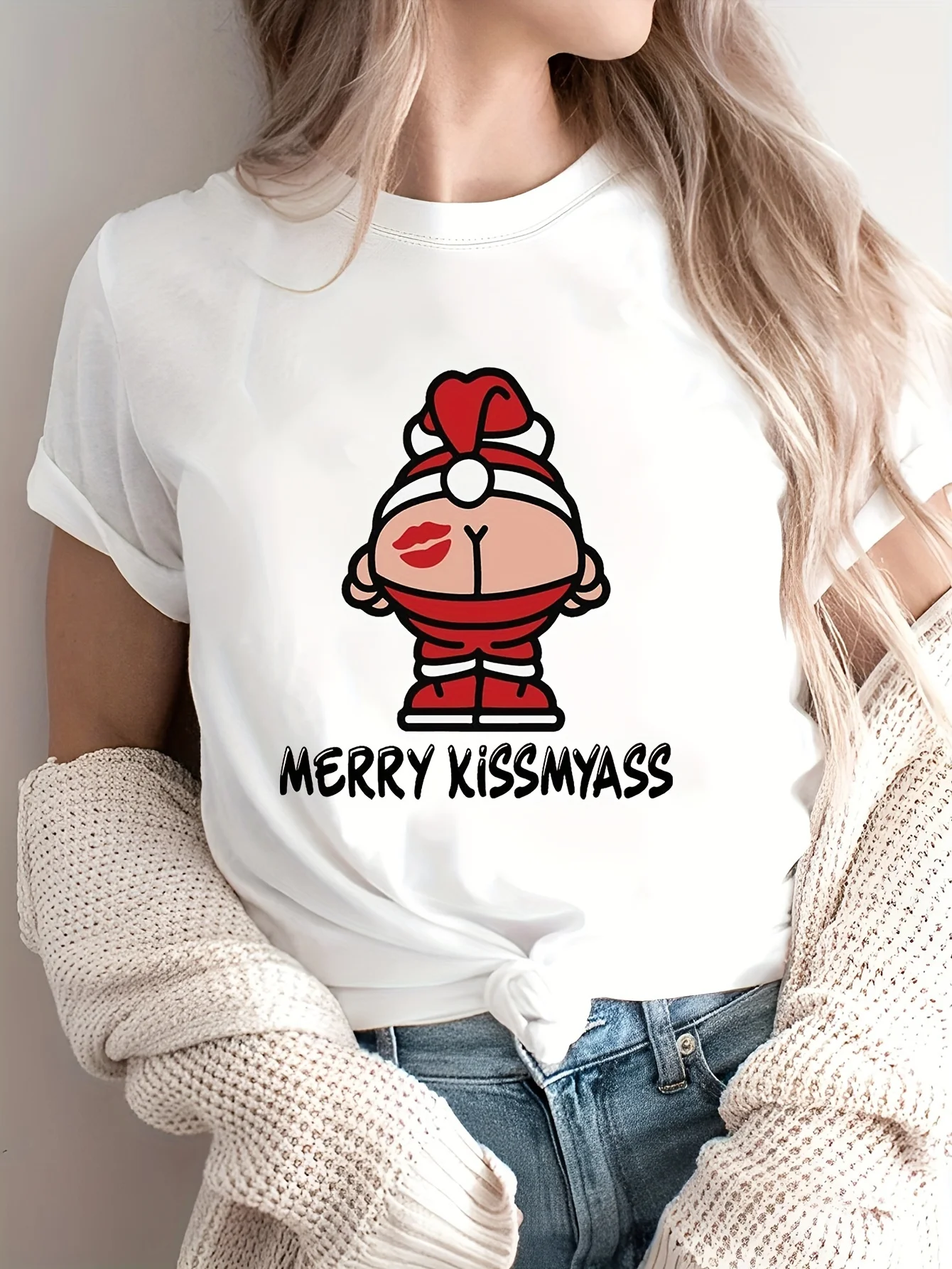 

Christmas Graphic Print Tee, Casual Short Sleeve Crew Neck T-shirt, Women's Clothing