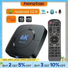 HONGTOP Smart TV Box Android 12 4GB 32GB 64GB 2.4G/5GHz Wifi Bluetooth Android TV Box 6K HDR Media Player 3D Video Set Top Box