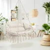 2-Person Hanging Hammock Chair, Boho Style Macrame Hammock Swing with Soft Cushions,  Indoor Outdoor Cotton Rope. 1