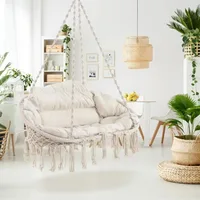 2-Person Hanging Hammock Chair, Boho Style Macrame Hammock Swing with Soft Cushions,  Indoor Outdoor Cotton Rope. 1