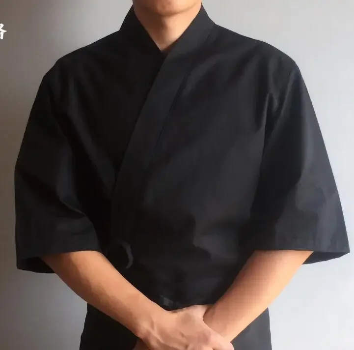 

Chef Uniform Japanese Cuisine Jacket Sushi Shirt Summer Kimono Work Clothes Print Logo Cooking Tops Men
