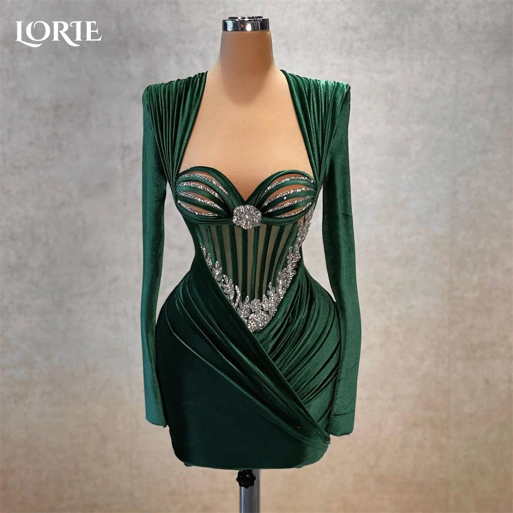 LORIE Emerald Glitter Cocktail Party Gowns Sweetheart Mini Sparkly Lace Pleat Formal Evening Dresses Bones Party Gown