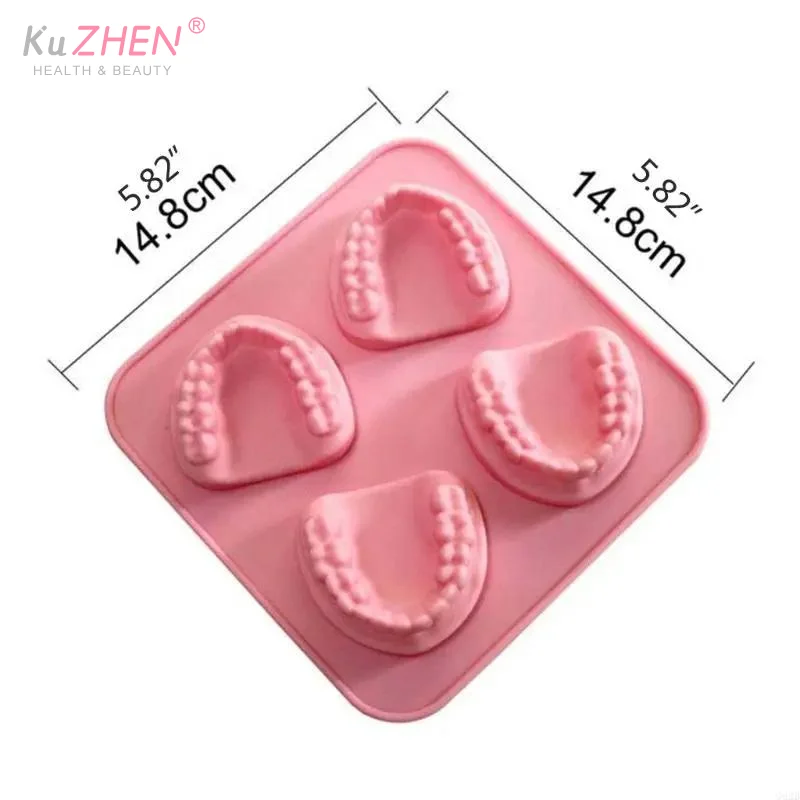 4구 얼음틀 몰드 틀니 치아 모양 몰드 실리콘 아이스 트레이 DIY 아이스크림 몰드 재미있는 장난감 선물 치과의사 노인용