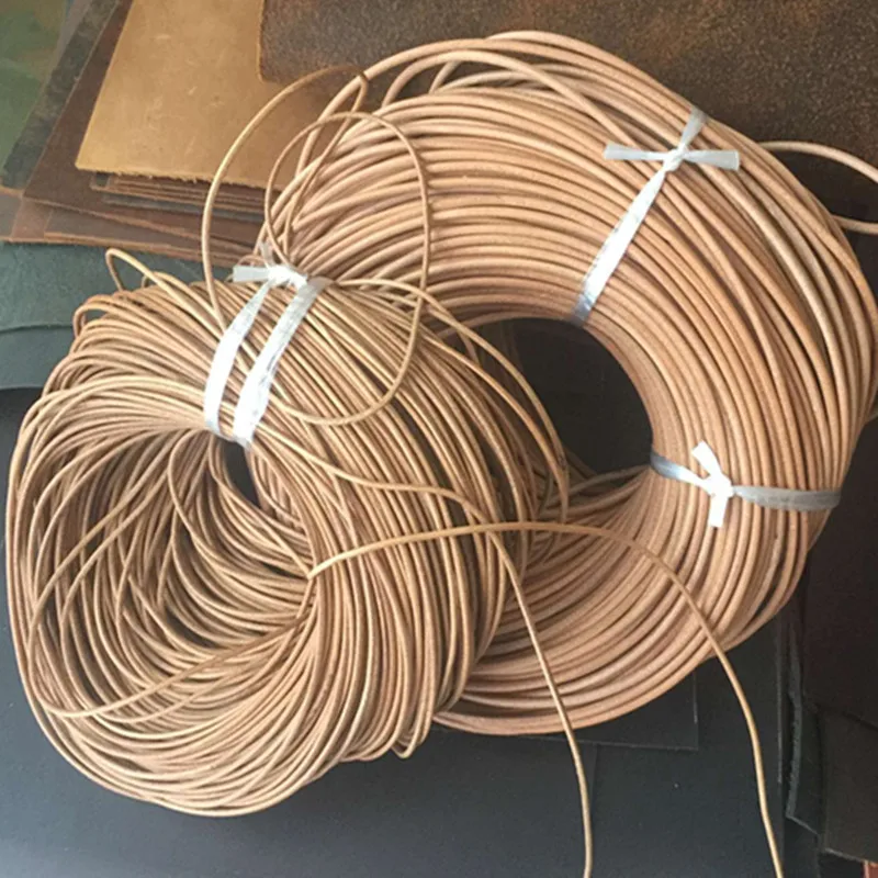 10미터 3mm 수제 장 소가죽 엮은 가죽끈 DIY 재료, 기본색 원형 소가죽끈