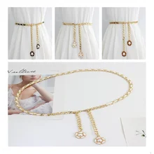 

Fashion Elegant Ladies Metal Adjustable Thin Ladies Waist Chain Women Strap Dress Belt Pearl Decorative Clothess Accessories