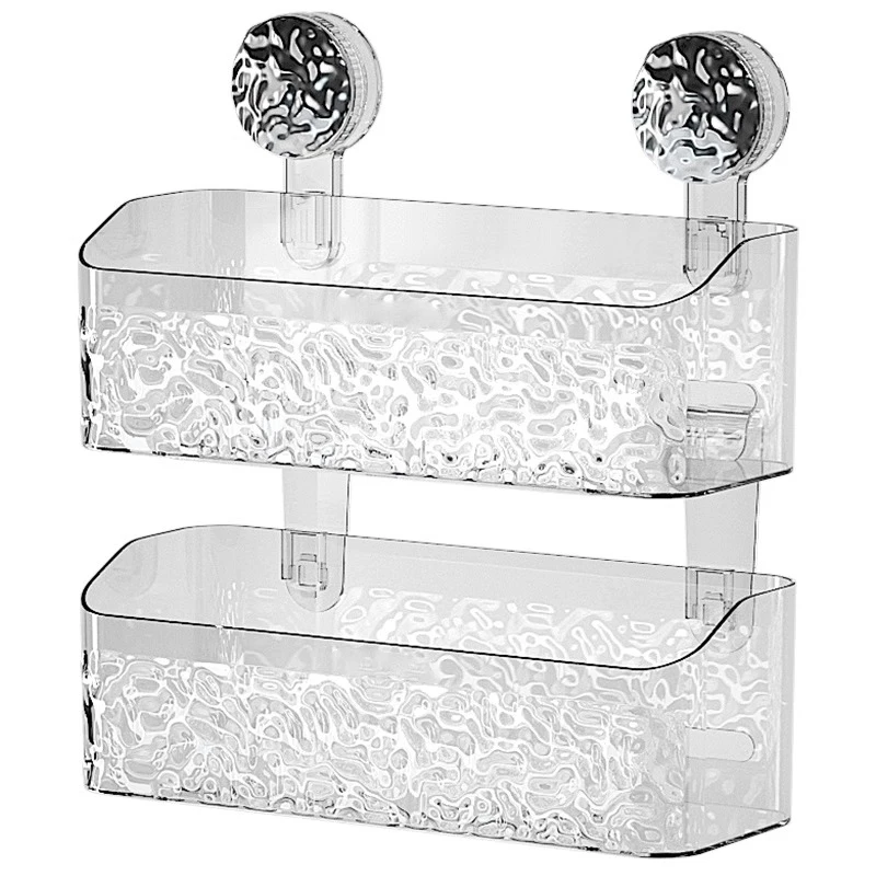 Bathroom Shelf Wall Mounted Non Perforated Suction Cup Storage Basket With Glacier Pattern For Home Storage Products 5
