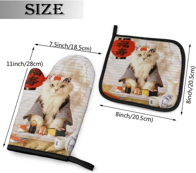 Cats Oven Mitt and Pot Holder Set, Cute Oven Glove Hot Pads, Heat Resistant  Oven Mittens and Potholder for Kitchen Baking Cooking BBQ