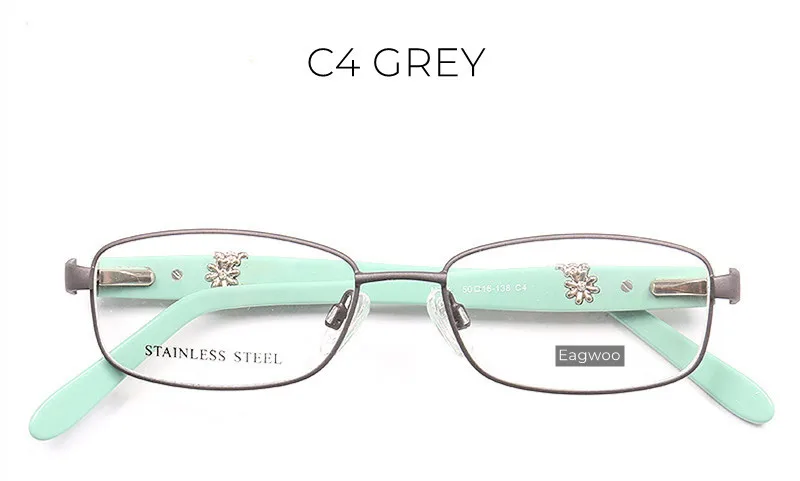 Eagwoo Edelstahl Vollrand optischen Rahmen entworfen Frauen Brille kleines Gesicht geeignet Blumen dekoration – Detail 4