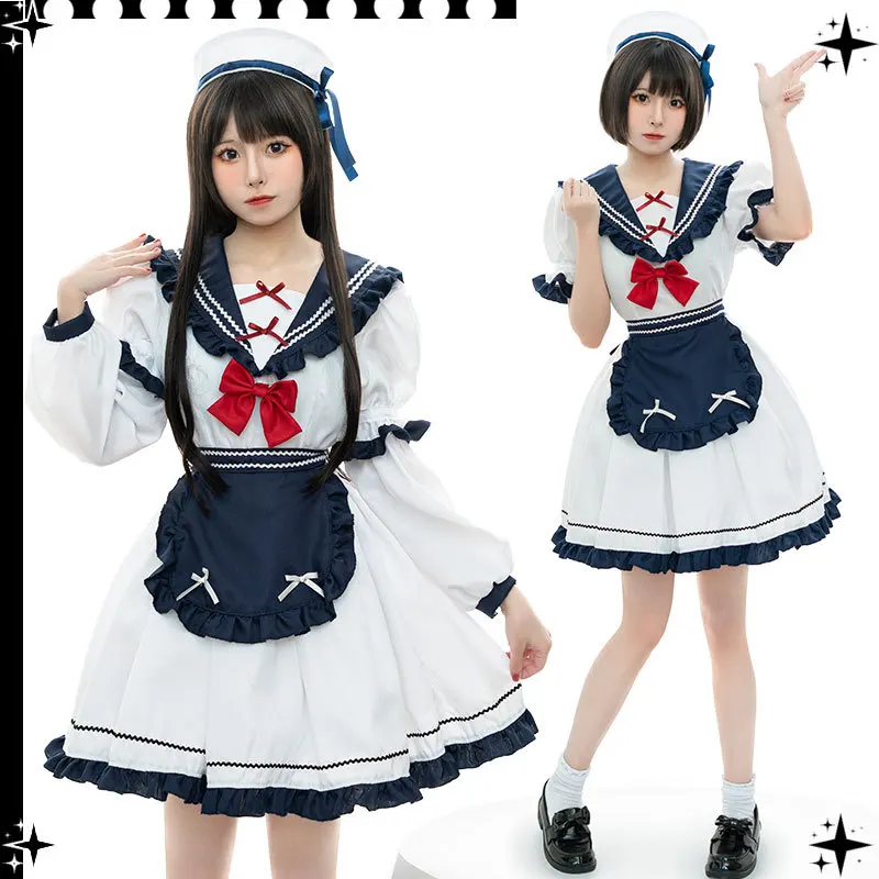 

Japanese Navy maid JK pleated bow cute Lolita dress Lolita sexy role-playing party club stage uniform, dance waitress uniform