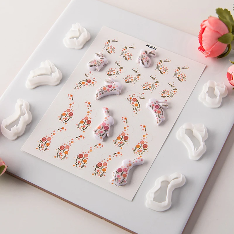 Cartoon Rabbit Soft Pottery Earrings Clay Mold Easter Bunny Polymer Clay Cutters Jewelry Embosser Mold Coloring Transfer Paper