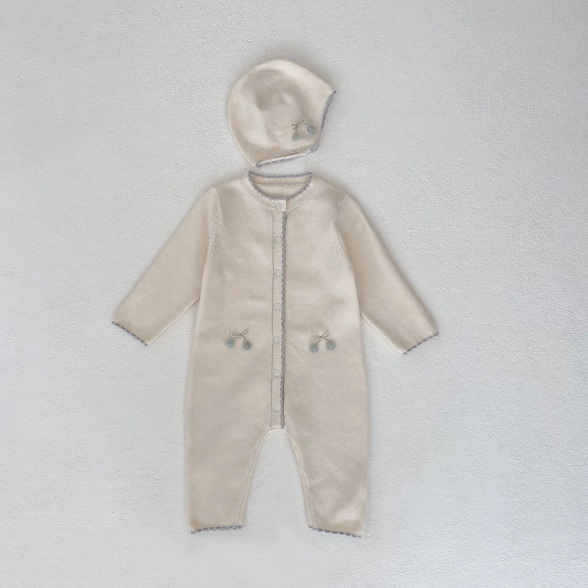

2024 Spring Newborn Boy Girl Baby Knitting Cardigan Solid Long Sleeve Romper Infant Cotton Casual Jumpsuit Fashion Kid One-piece