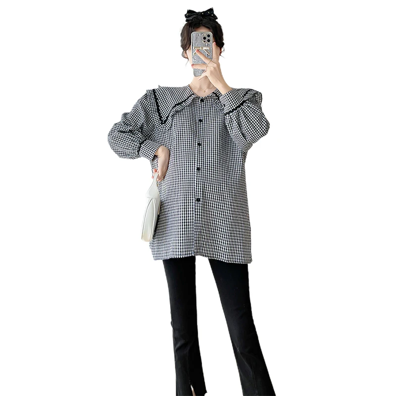 임산부 단추 오픈 루즈한 세련된 임신 블라우스, V68386 간호사 용수철, 나이 감소, 가을