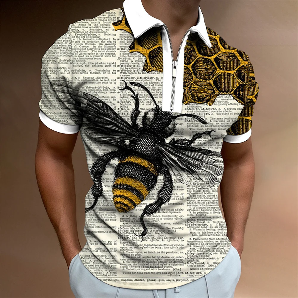 

3d Printed Man Polo Shirts Oversized Lapel Button Shirt Bee Pattern Men's Short Sleeve Male Oversized Clothing Everyday Tees Top