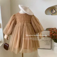 Style coréen nouveau printemps automne enfants fille robe manches longues café col rond maille robe de princesse enfant vêtements E22001 4