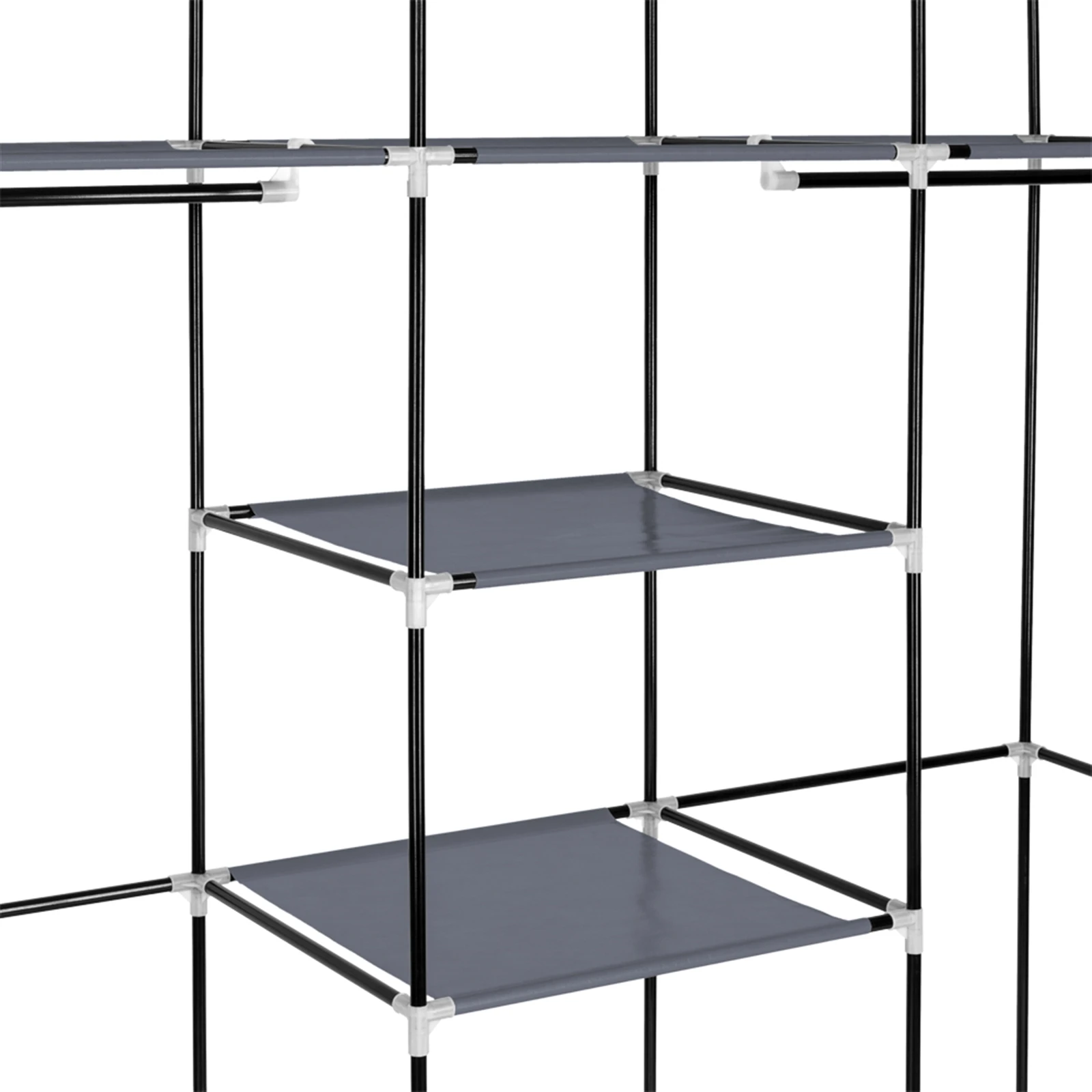 69" Portable Clothes Closet Non-Woven Fabric Wardrobe Double Rod Storage Organizer Gray 2