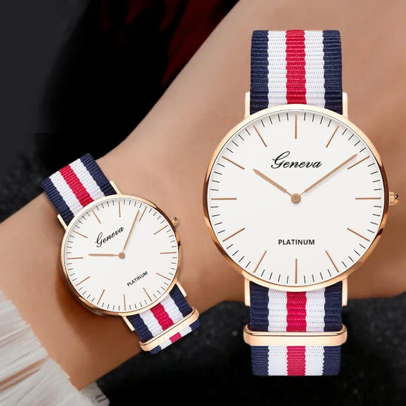 

Popular Fashion Casual Women's Wrist Watches Luxury Nylon Band Gold Silver Ladies Analog Quartz Watch Dress Reloj Mujer Clock