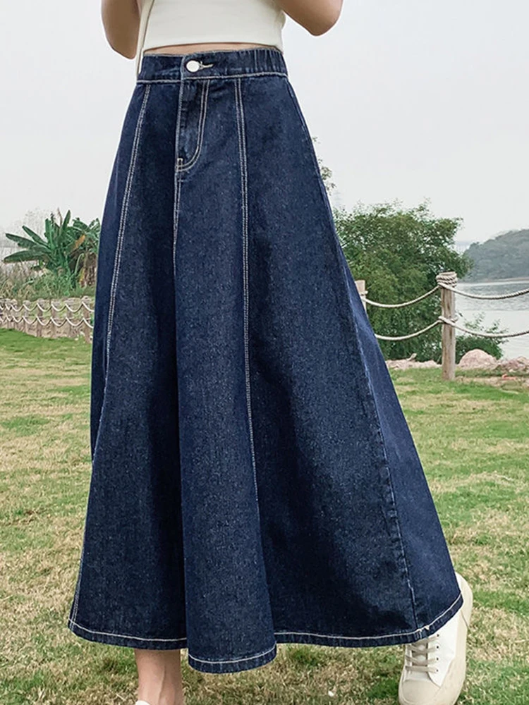 

Korean A-Line Skirts Streetwear Women Casual Fashion Jean Skirts Summer High Waist Split Classic Skirt Vintage Loose Solid Dress