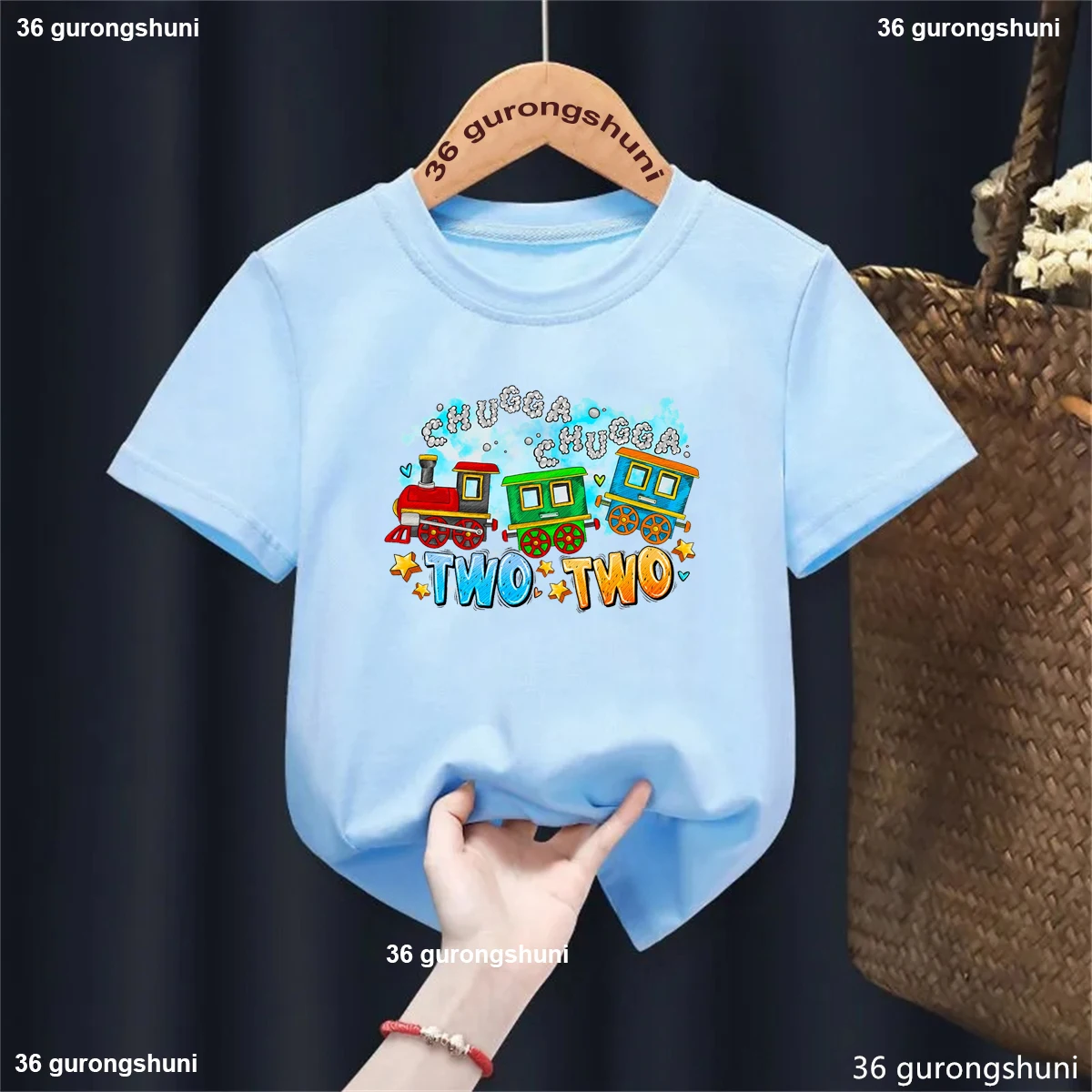 츄가츄가 투투 트레인 생일 셔츠 2번째 생일 남자아이 티셔츠 기차 테마 생일 파티 선물 어린이 티셔츠 여름 티셔츠