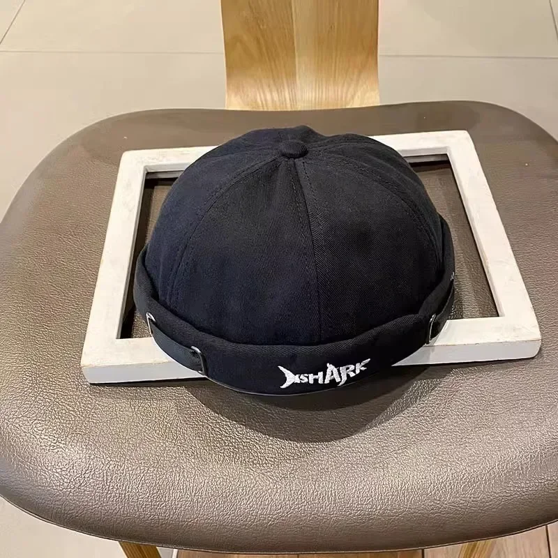 Fashionable Embroidered Brimless Hat Retro Hip-hop Men's Personalized Melon Skin Hat Adjustable Personalized Sailor Hat