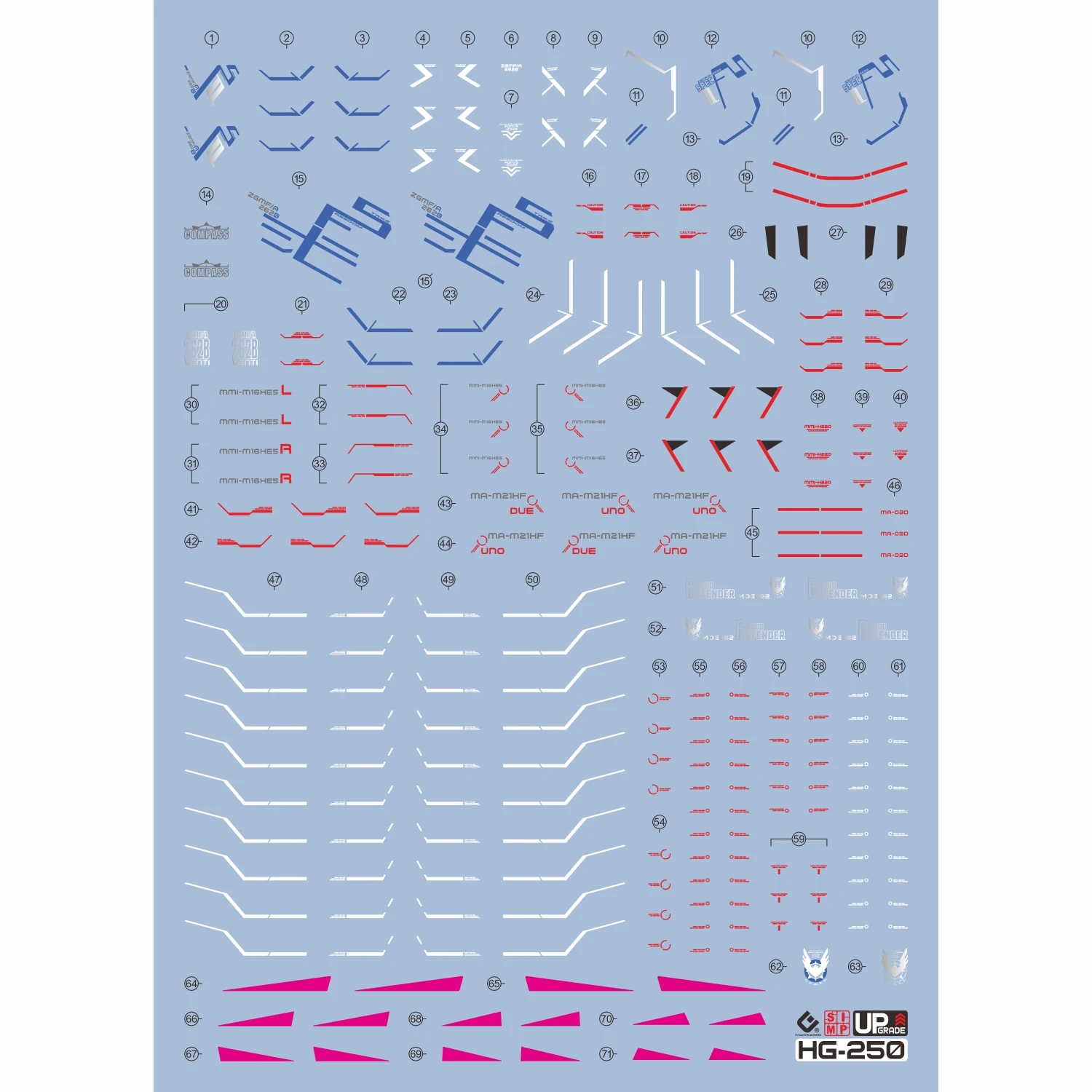 EVO 데칼 HG-250 HG 1/144 마이티 스트라이크 프리덤 모델 액션 피규어, 취미 건물 도구, DIY 물 스티커, 형광