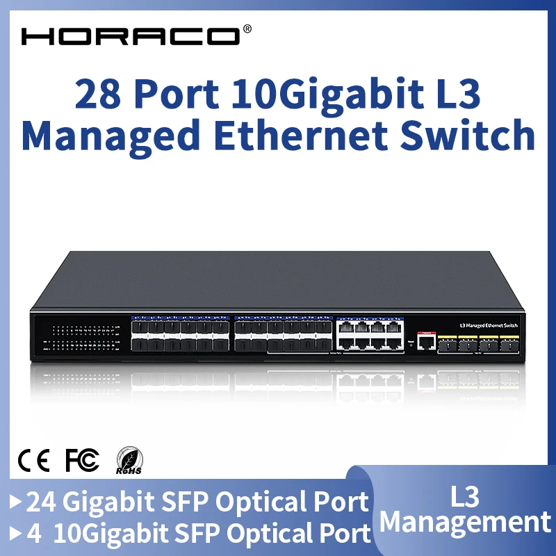Horaco 28 Port L3 Managed Switch 10g Uplink Sfp 24 Gigabit Sfp
