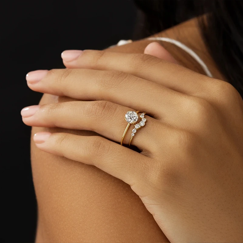 Custom Zircon Crystal Wedding Rings