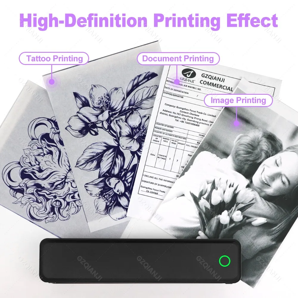 A4 Portable Thermal Printer Tattoo Stencil Transfer Maker for Wireless Office Travel Inkless Printing Supports Phone & PC