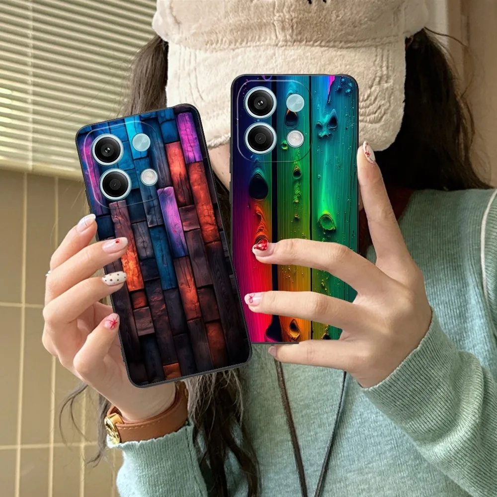 Wood Colorful Texture Mobile Phone Case For Xiaomi Redmi Note 13 12 11 10 9 Poco F4 F5 M5 X5 Pro Plus 5G Black Cover Funda