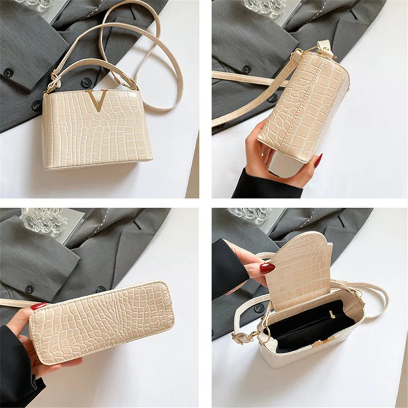 Fashionable Mini Solid Coloru Simple Hardware Lock Buckle Decoration Pu Waterproof Fabric Multifunctional Handbag Crossbody Bag