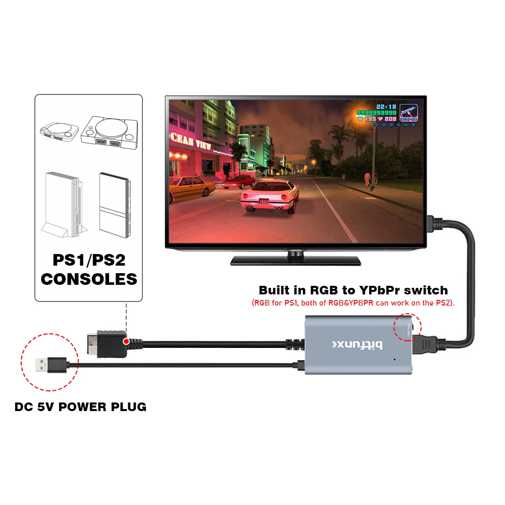 Bitfunx-conversor Hdmi para Consolas de Jogos Ps2 Ps1 com Interruptor Rgb para Ypbpr - Image 5
