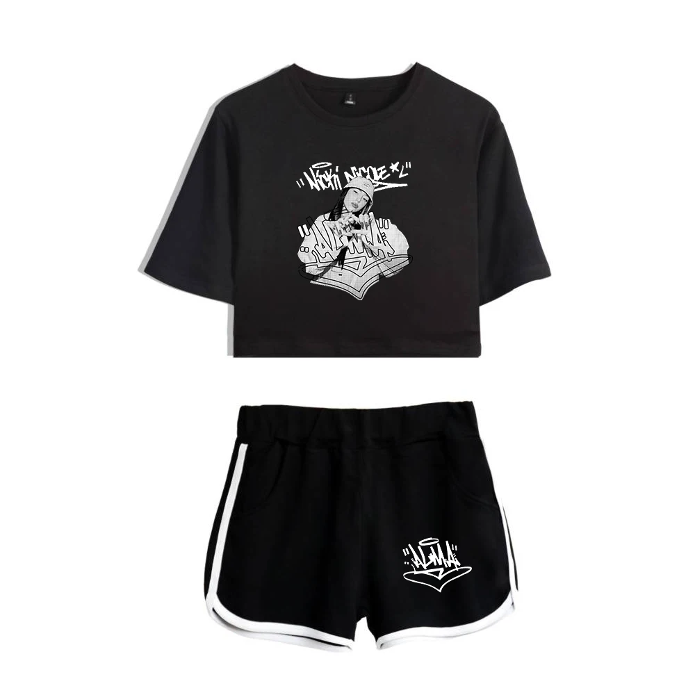 Nicki Nicole ALMA Merch Rapper Two Piece Set Short Sleeve Crop Top Navel Tee+Shorts Hip Hop Women's Sets