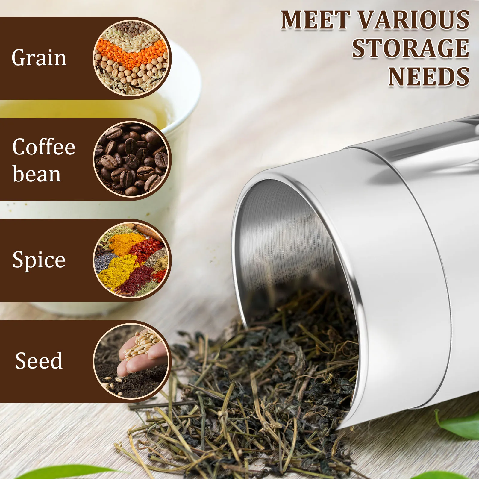 Stainless Steel Tea Coffee Sugar Storage Canister