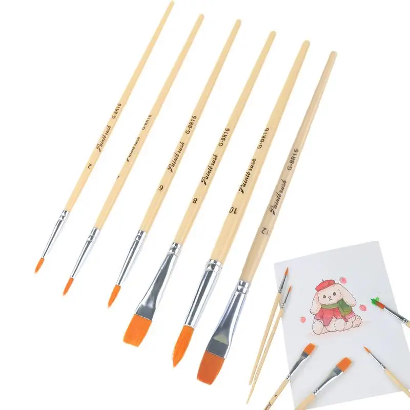 

6pcs Paint Brushes Set Nylon Hair Brush for Acrylic Painting Oil Watercolor Paint DIY Kid Student Artistic Brush Art Supplies