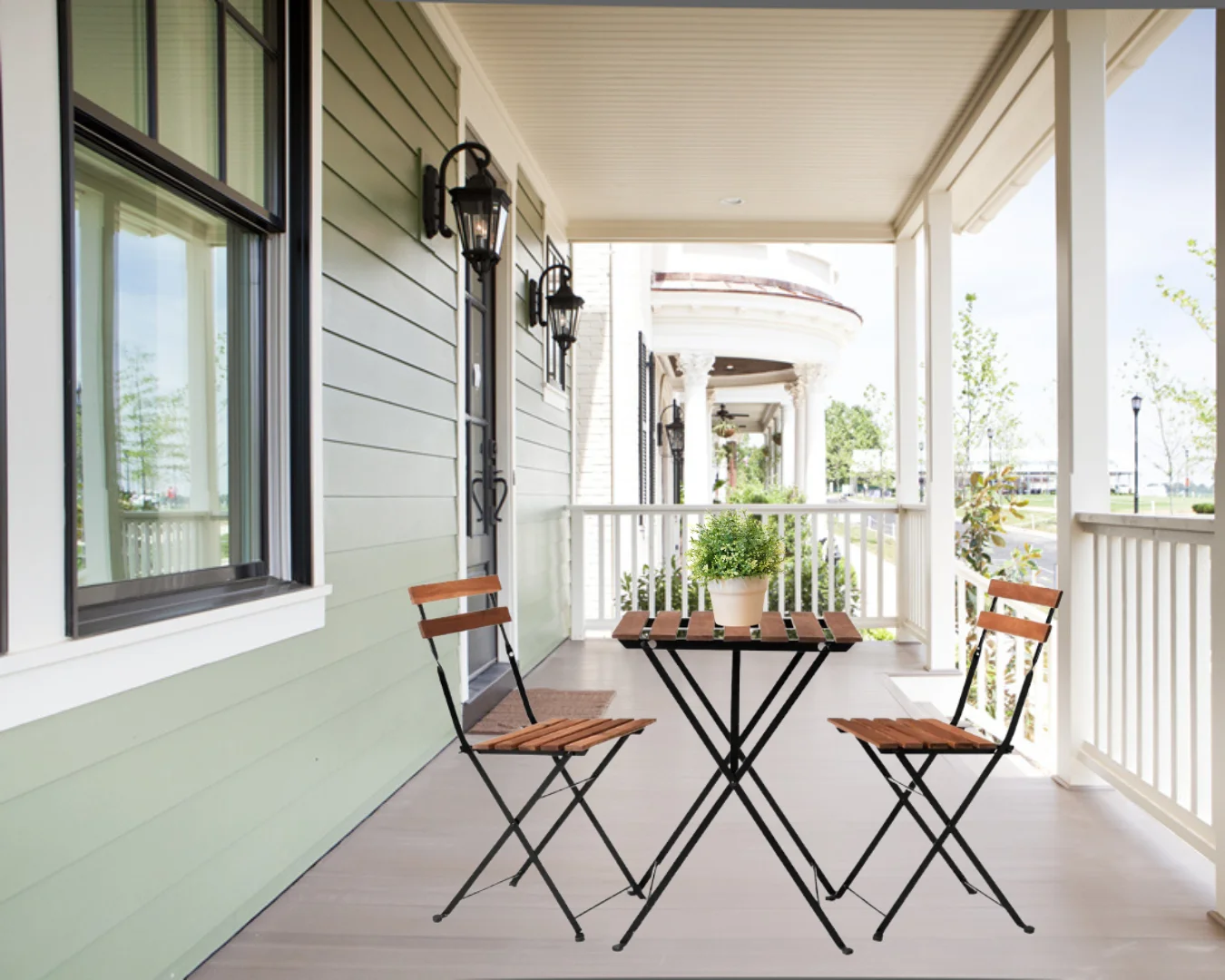 Kanhome Bestseller Factory Price Outdoor Wood 3PCS Coffee Bistro Balcony Set Folding Garden Chair and Table Set from Vietnam