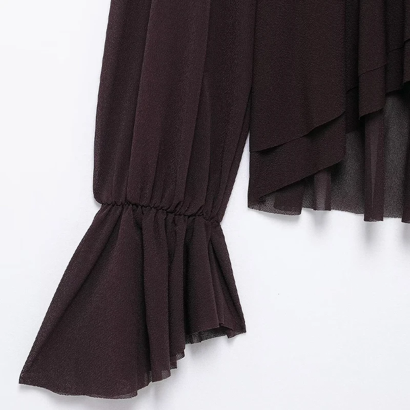 Willshela بلوزة نسائية عصرية بنية اللون بفيونكة خل...