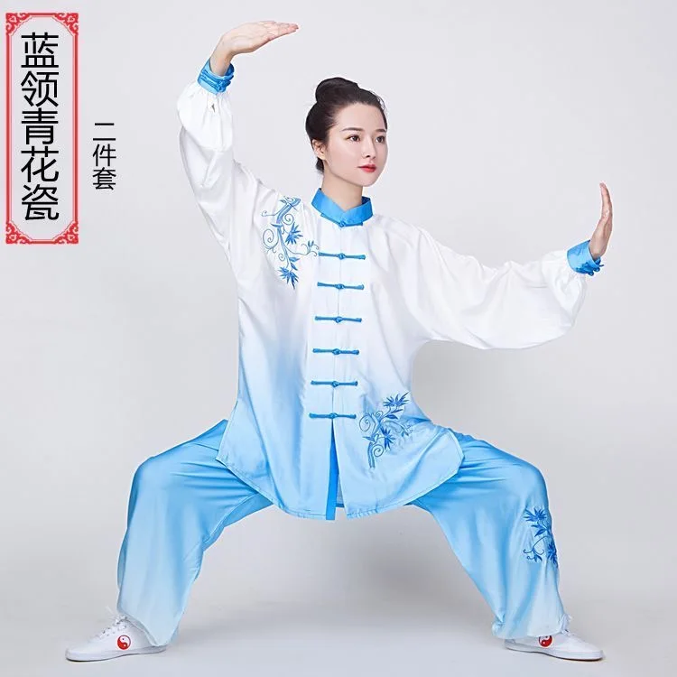 Chinese Tai Chi Wushu Uniform Satin Flower Embroidered Kung Fu Suit Taijiquan Martial Arts Wingchun Morning Practice Suit tai chi clothing chinese traditional costume