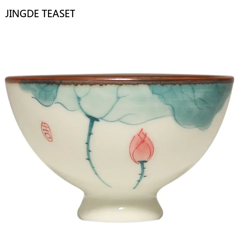 Chinese Ceramic Teacup Hand painted lotus pattern Tea Bowl Master cup Personal Single Cup Small tea cups travel Teaware