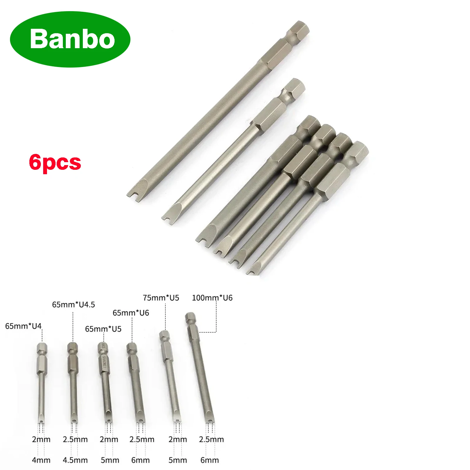 

6Pcs U-Type 65 75 100mm Security Bit Set Tamper Proof Screwdriver Drill Bit Screw Driver Bits Hex Shank Magnetic U Shaped