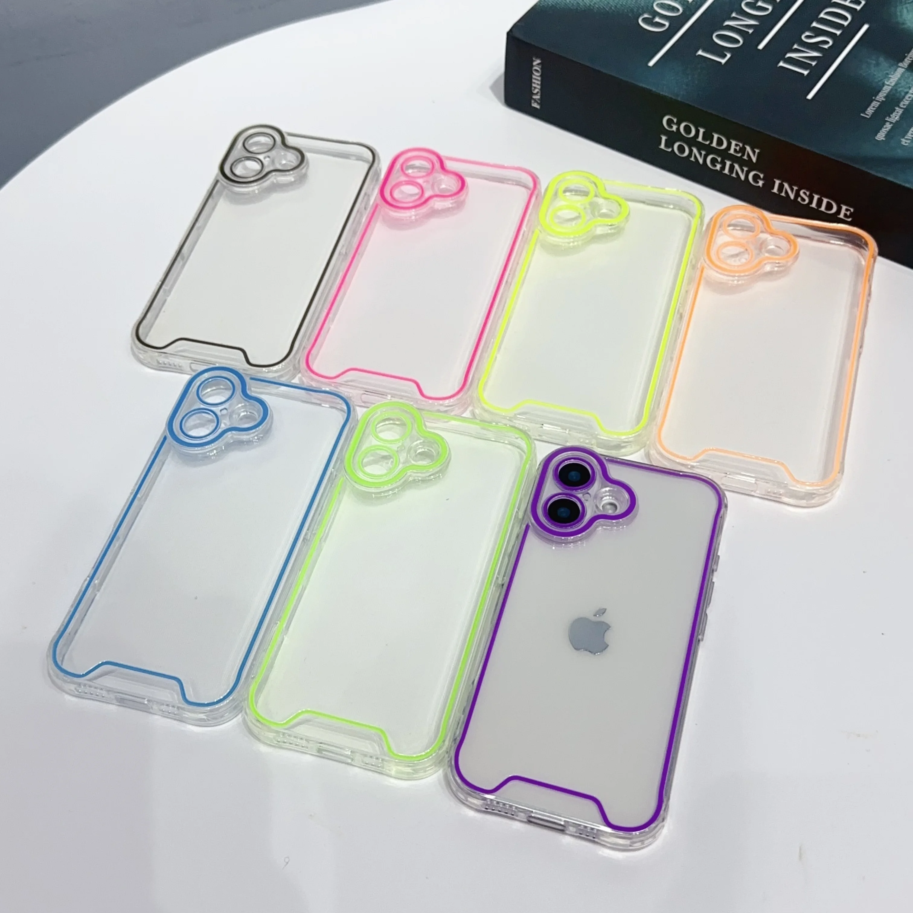 Luxury Luminous Night Light Transparent Case with Fluorescent Frame and Soft TPU Bumper Cover