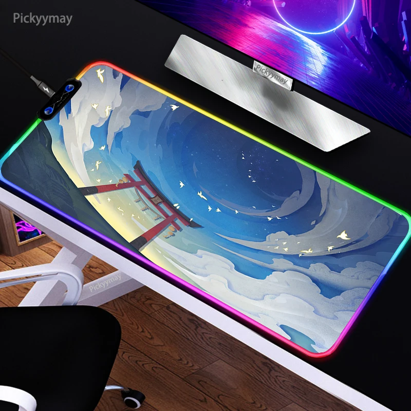

Large RGB Mouse Pad XXL Mousepad LED Mouse Mat Japan Scenery Art Mousepads Table Pads Keyboard Mats Desk Rug With Backlit
