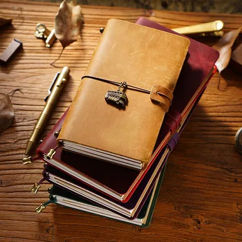 Fromthonic in pelle TN Notebook da viaggio manuale diario primo strato diario in pelle bovina manuale note Notebook a fogli mobili fatto a mano