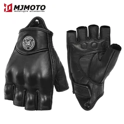 Vintage - Style Yellow Leather Fingerless Motorcycle Gloves - XXL (Black)