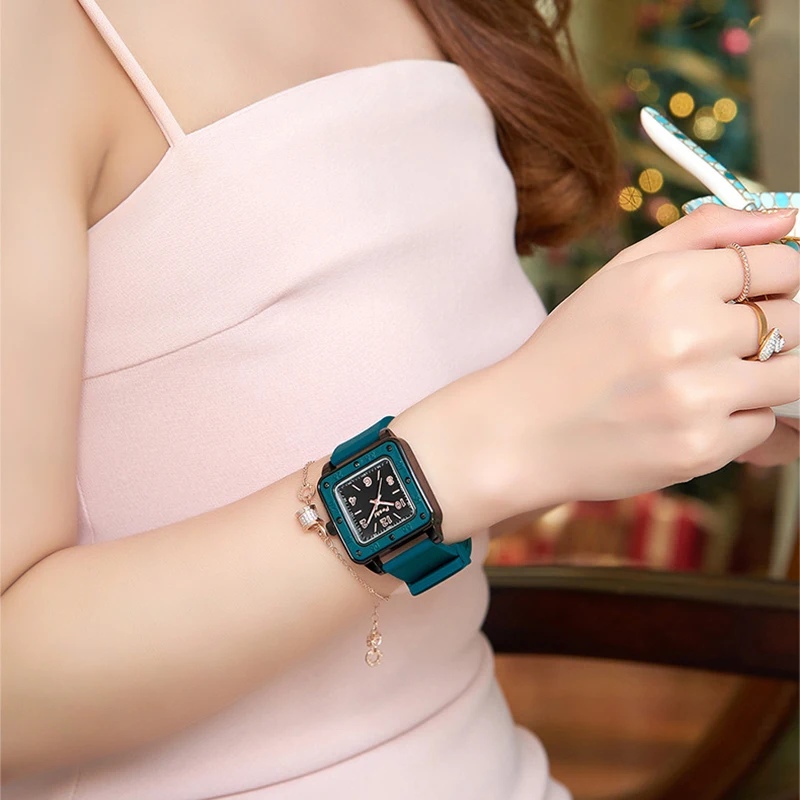 Luxury Women's Watch Original  Silicone Strap Ladies Quartz Wristwatches Waterproof Square Female Watch Clock for Women girls