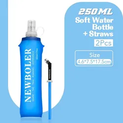 Collapsible TPU Soft Flask Water Bottle - 250ml & 500ml for Sports, Running & Camping (250ml and Straws)