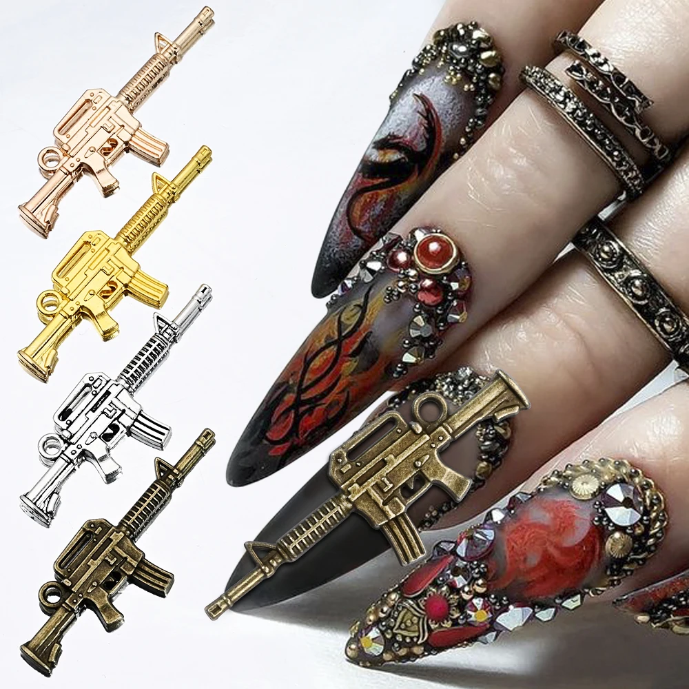 3D Arma Arma Arma De Metal Unhas Encantos Retro Liga Encantos Encantos para  a Jóia Que Faz o Jogo Da Arte Do Prego Prego Acessórios de Armas 10 pçs/set  - AliExpress