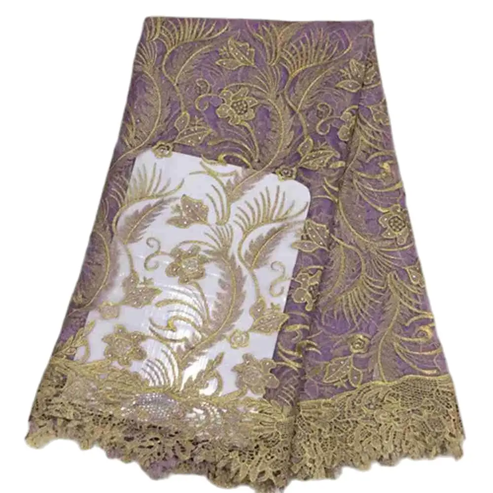 

African Lace Fabric Net Guipure 2023 New Dubai Fashion Golden Polyester Material French Net 5YARDS Purple Color