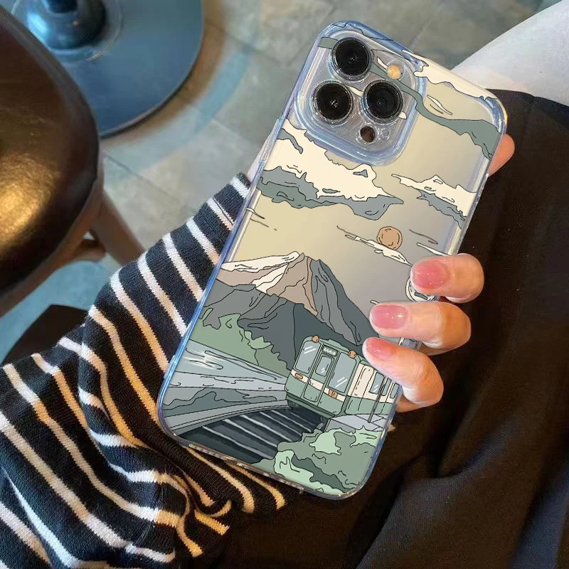 Japanese Mount Fuji Train Transparent Shockproof Phone Case