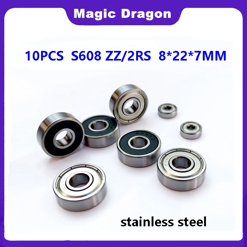 

10PCS ABEC-5 S608ZZ S608-2RS S608zz 608rs High Quality Stainless Steel Deep Groove Ball Bearing 8x22x7mm Miniature Ball Bearing
