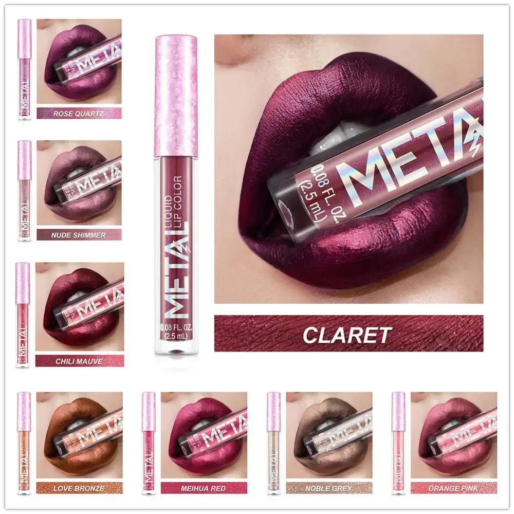 Metallic Glitter Liquid Lipstick Makeup Waterproof Metallic Lip Gloss Long-lasting Shimmer Metal Lip Glaze Tint Charming 3