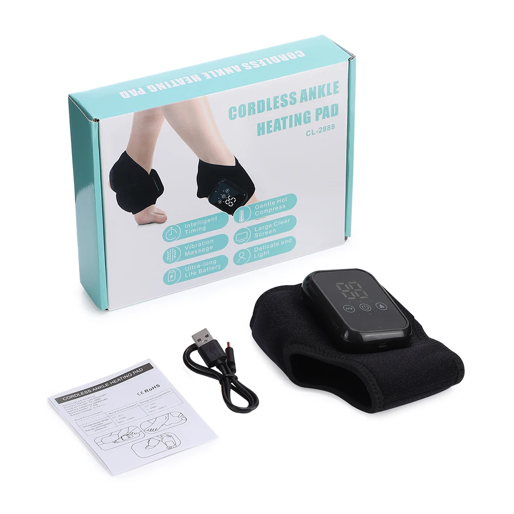 Electric Foot Ankle 3 Heating Levels Heated Vibration Massager Hot Compress Massage Support Ankle Brace Protector Plantar Fascia Muscle Relax — Color: black / Voltage/Plug Type: USB Type-C